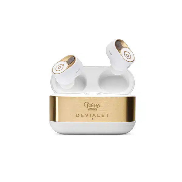 Devialet Gemini II Wireless Noise Cancelling Earbuds (Opéra de Paris) Devialet Premier Hifi Devialet Gemini II Earphones in colour Opera de Paris white and gold